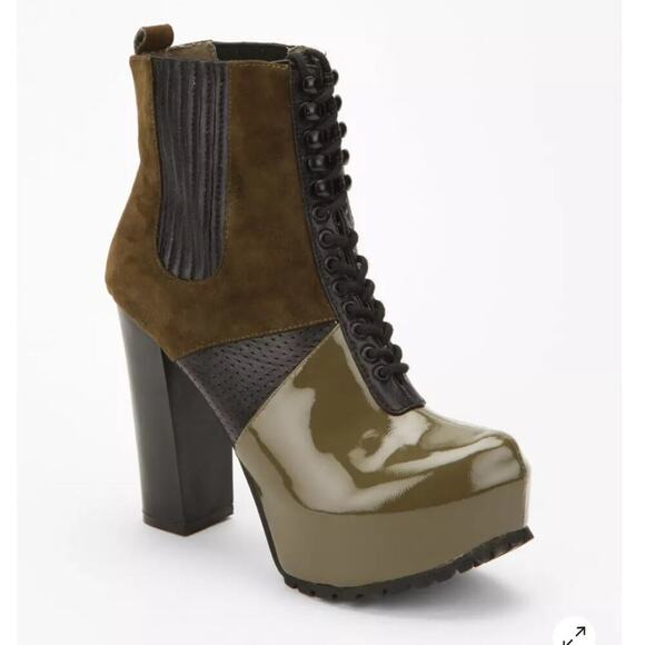 Matiko AI Colorblock Leather Lace Up Platform Heeled Boots - Picture 2 of 13